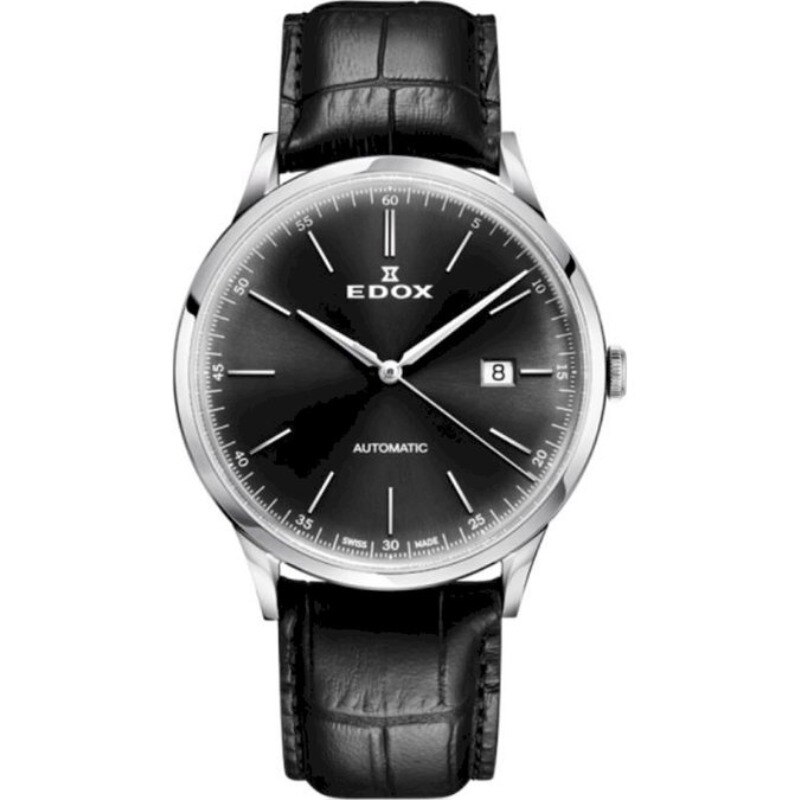 Ceas analogic pentru barbati, Edox, 801063CNIN, Automatic, 5 ATM, Negru/Argintiu