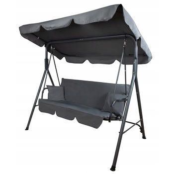 Balansoar cu umbrela, pernite si spatar rabatabil, 3 locuri, pentru gradina sau terasa, 170x150x105 cm, gri Balansoar cu umbrela, pernite si spatar rabatabil, 3 locuri, pentru gradina sau terasa, 170x150x105 cm, gri
