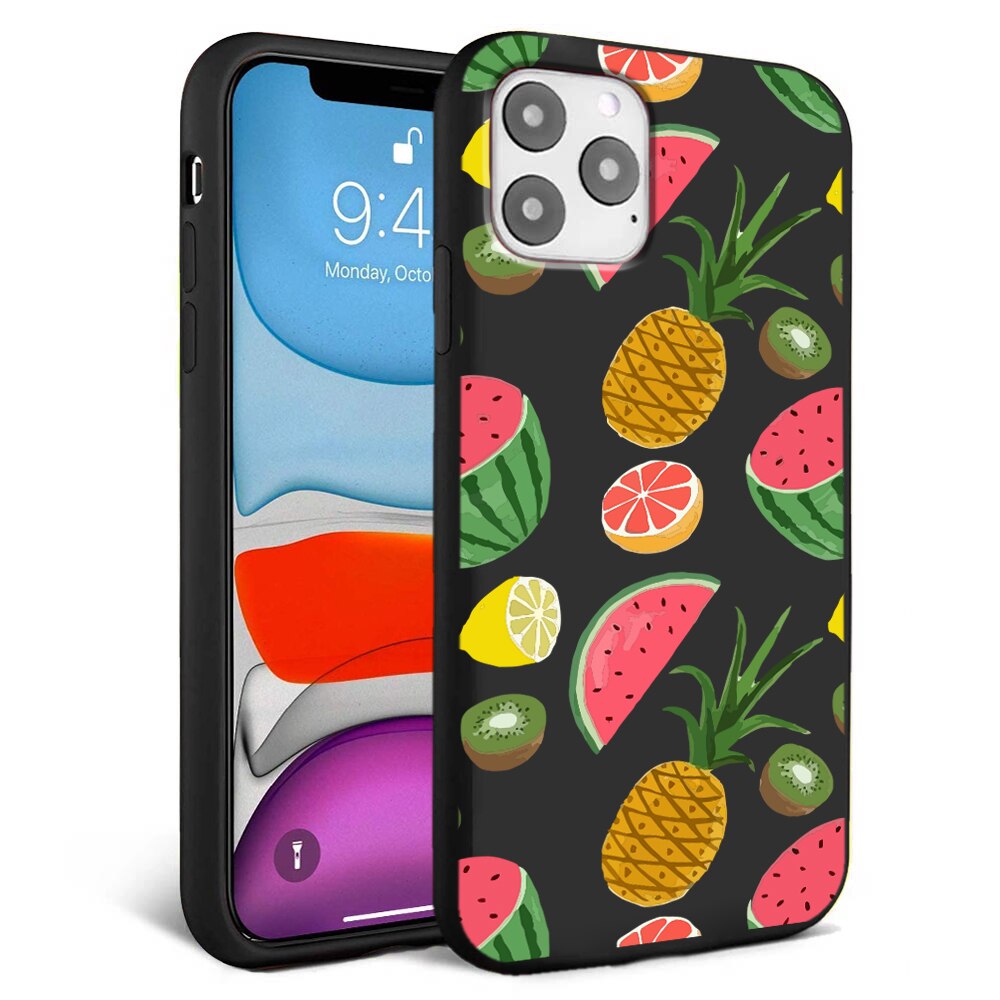Husa pentru iPhone 11 ProMax - Silicon FlexiSoft - Fruits Negru
