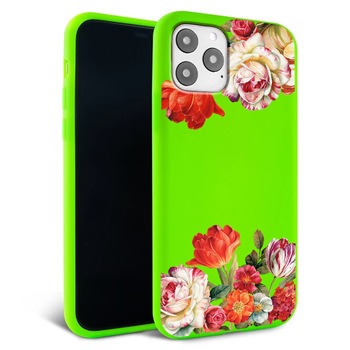 Husa pentru iPhone 11 ProMax - Silicon FlexiSoft - Flower Verde
