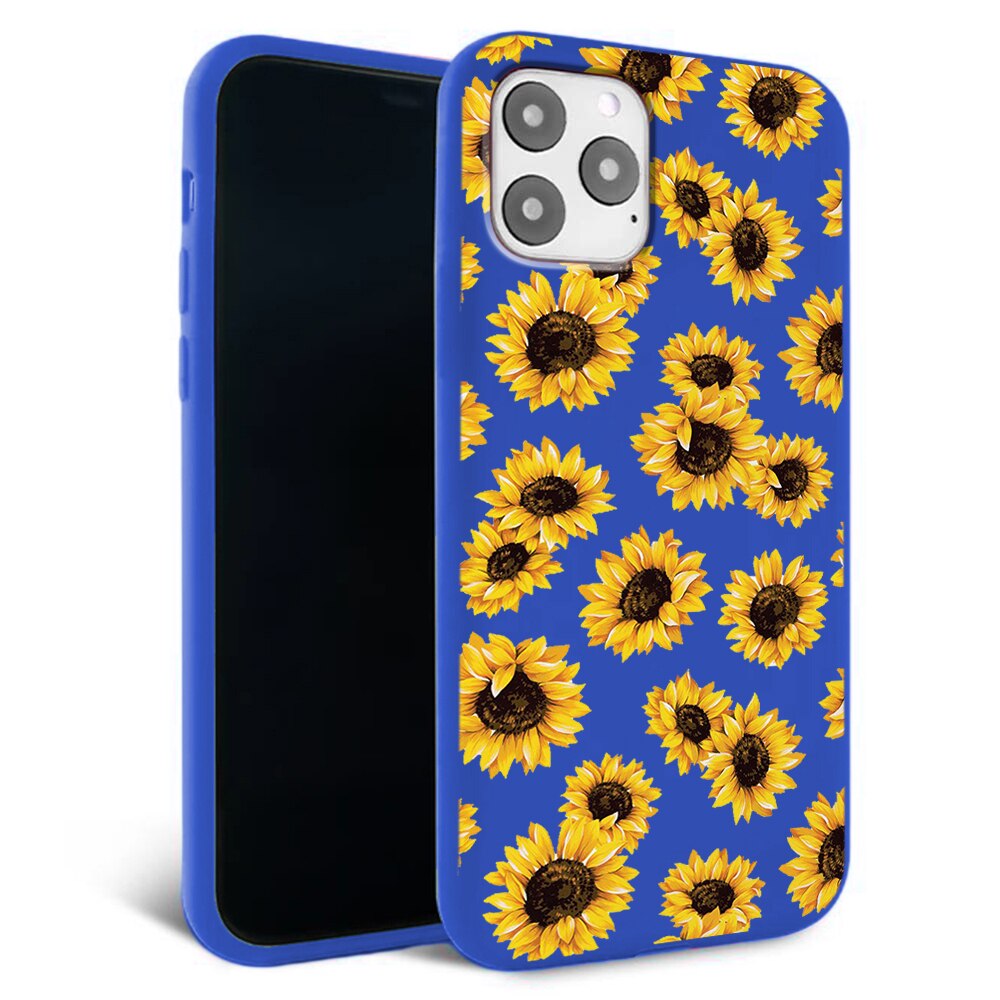 Husa pentru iPhone 11 ProMax - Silicon FlexiSoft - Sunflowers Albastru