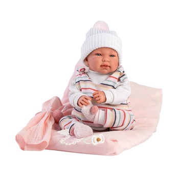 Papusa Llorens, Tina cu salteluta si salopeta colorata, cu sunete, 44 cm Papusa Llorens, Tina cu salteluta si salopeta colorata, cu sunete, 44 cm