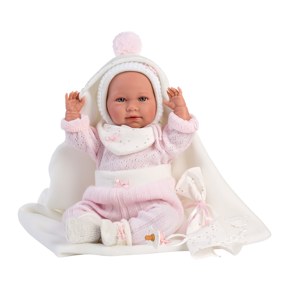 Papusa Llorens, Mimi cu paturica alba, cu sunete, 42 cm