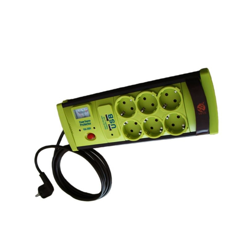 Prelungitor cu protectie la supratensiune si USB 6 Prize 3M Cablu 3X1,5, indicator tensiune(voltmetru)