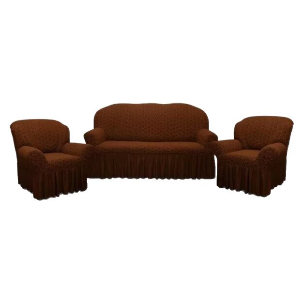 Set huse multielastice jacquard canapea 3 locuri si 2 fotolii, cu volan, Maro Inchis