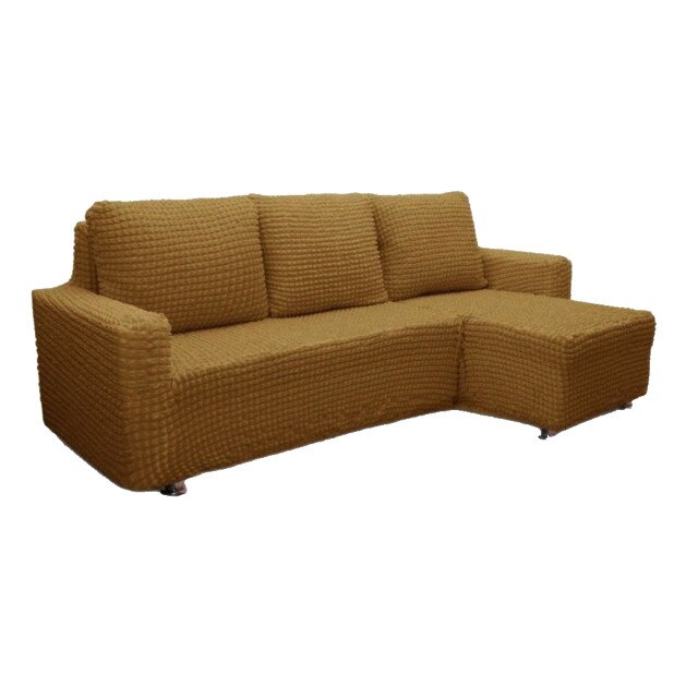 Set Husa elastica din material creponat, pentru canapea otoman dreapta si 3 fete de perna, Maro deschis