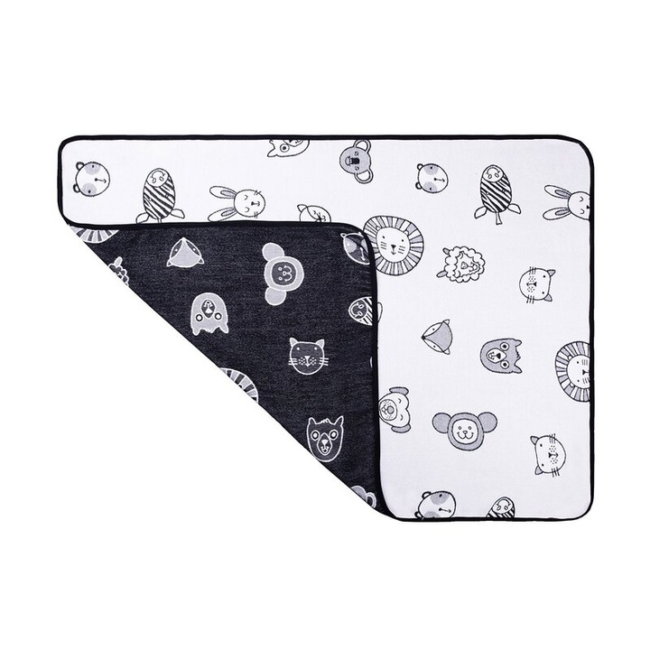 Paturica din bambus Qmini Mini Zoo, 75 x 100 cm, Negru/Alb