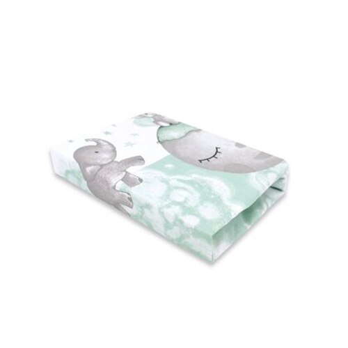 Cearceaf cu elastic Qmini Elephant Mint, 120x60 cm, Verde/Gri