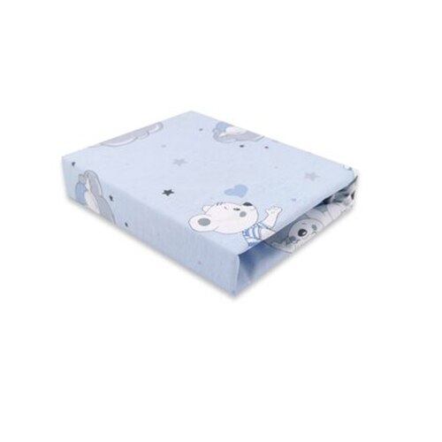 Cearceaf cu elastic Qmini Teddy Bears On Clouds, 120x60 cm, Bleu