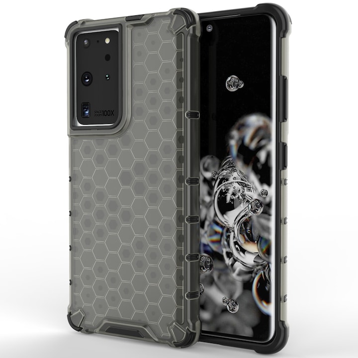 Калъф за телефон Honeycomb Armor с TPU рамка за Samsung Galaxy S21 Ultra 5G, черен