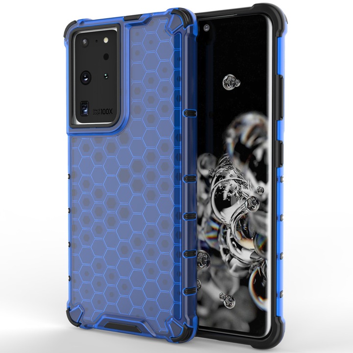 Калъф за телефон Honeycomb Armor с TPU рамка за Samsung Galaxy S21 Ultra 5G, син