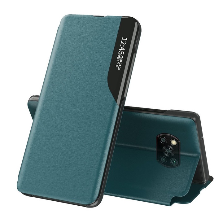 Калъф за телефон Eco Leather View със стойка за Xiaomi Poco X3 NFC/ Poco X3 Pro, зелен