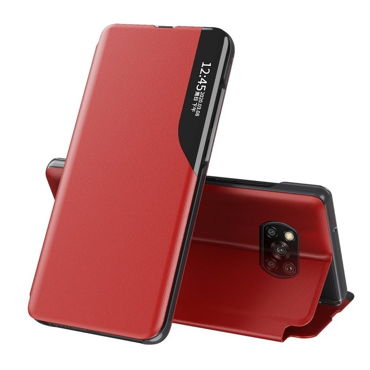 Калъф за телефон Eco Leather View със стойка за Xiaomi Poco X3 NFC/ Poco X3 Pro, червен