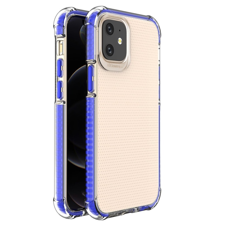 Калъф за телефон Spring Armor clear TPU gel с цветна рамка за iPhone 12 mini, син