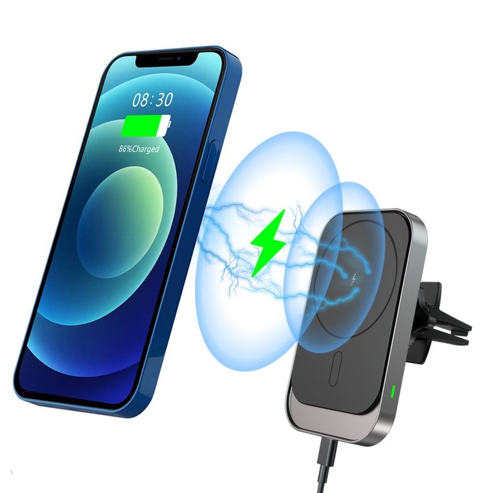 Безжично зарядно fixGuard CW19 Magnetic Magsafe със стойка за кола за Apple iPhone, Black