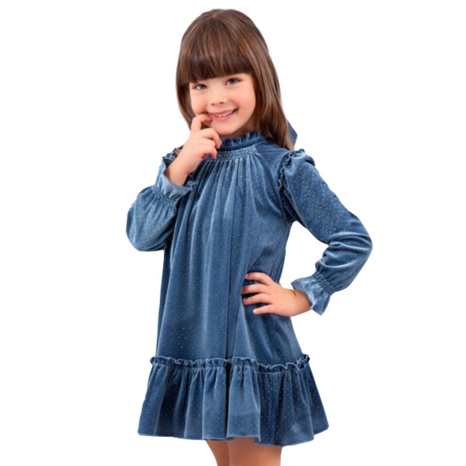 Rochie albastra din catifea cu sclipici Abel & Lula - 7 ani