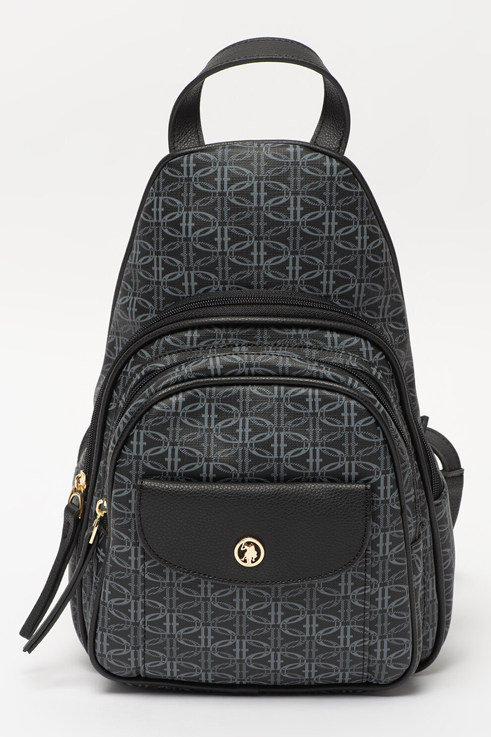U.S. Polo Assn., Rucsac cu imprimeu si buzunare multiple, Negru/gri carbune