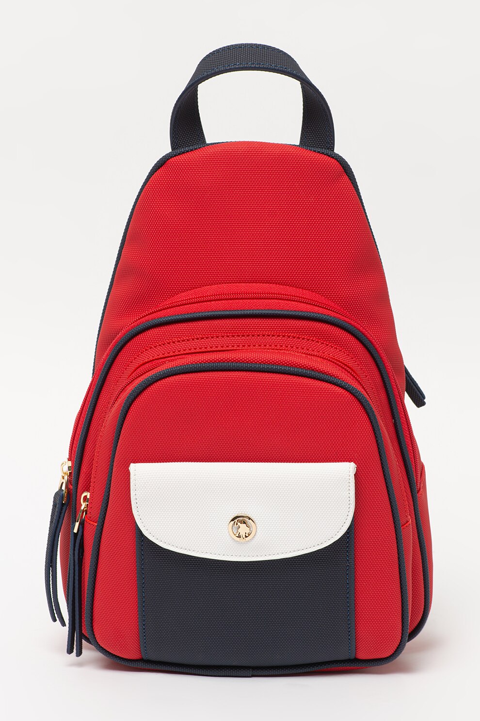 U.S. Polo Assn., Rucsac din piele ecologica cu model colorblock, Rosu/Bleumarin/Alb