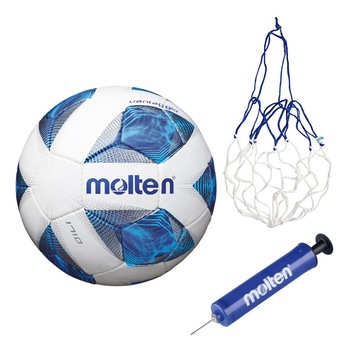 Set minge fotbal Molten F4A1710, marime 4, pentru antrenament, pompa si plasa Set minge fotbal Molten F4A1710, marime 4, pentru antrenament, pompa si plasa