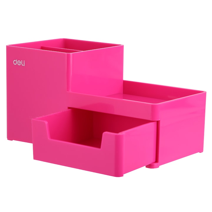 Suport birou 3 compartimente si sertar Deli roz