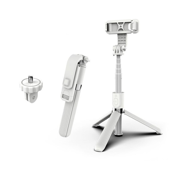 Безжичен селфи стик Onvian L03, Bluetooth, С бутон, Трипод, Монопод, Бял