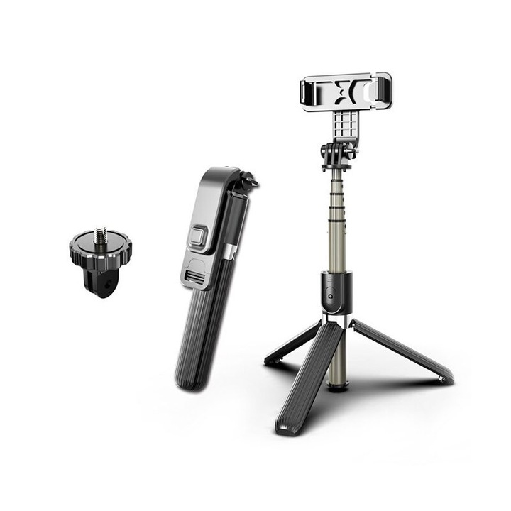 Безжичен селфи стик Onvian L03, Bluetooth, С бутон, Трипод, Монопод, Черен