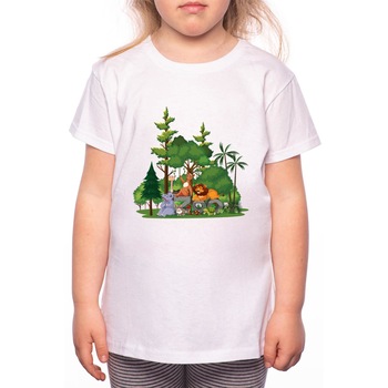 Tricou Fetita, Zoo, 100% Bumbac, Alb, W82 Tricou Fetita, Zoo, 100% Bumbac, Alb, W82