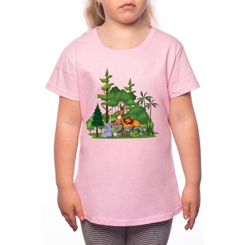 Tricou Fetita, Zoo, 100% Bumbac, Roz, P82 Tricou Fetita, Zoo, 100% Bumbac, Roz, P82