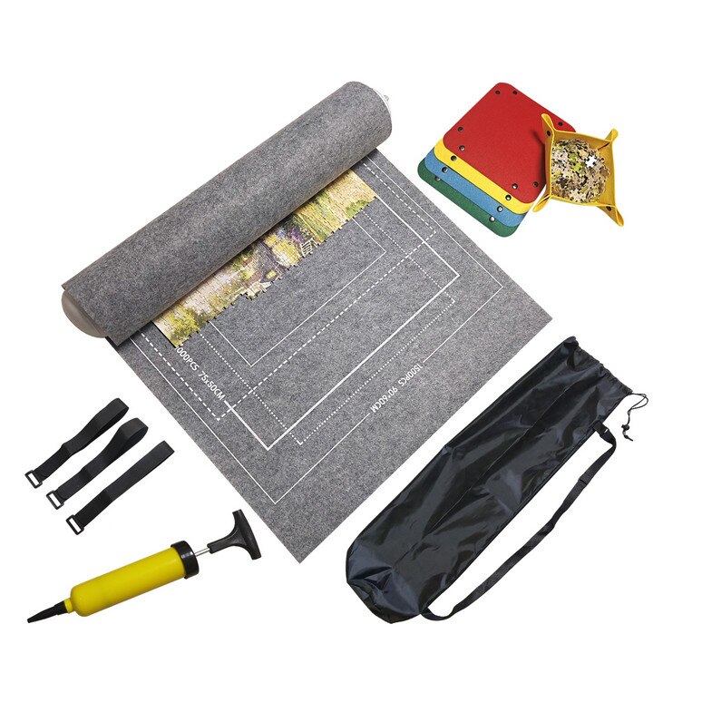 Set depozitare puzzle 500-1500 piese, Covor pentru rulat, balon de aer, benzi, ladita depozitare piese