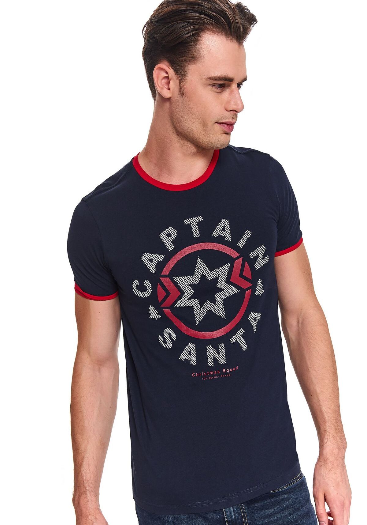 Tricou cu maneci scurte pentru barbati, TOP SECRET, SPO4427, Albastru inchis