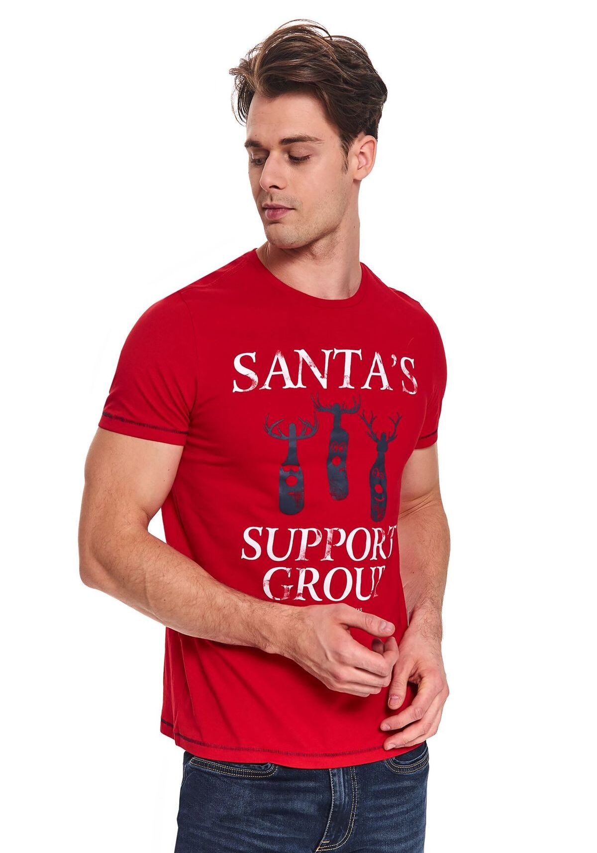 Tricou cu maneci scurte pentru barbati, TOP SECRET, SPO4432, Rosu
