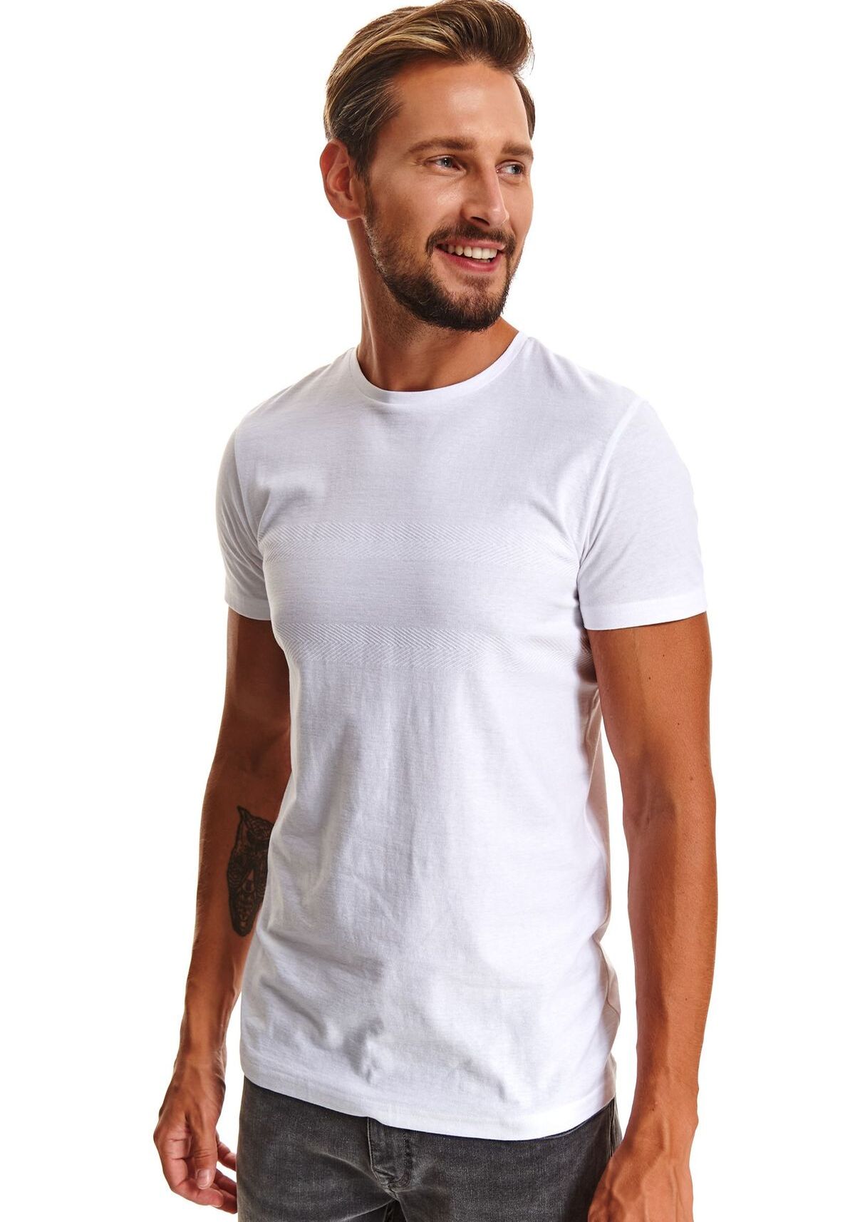 Tricou cu maneci scurte pentru barbati, TOP SECRET, SPO4863, Alb