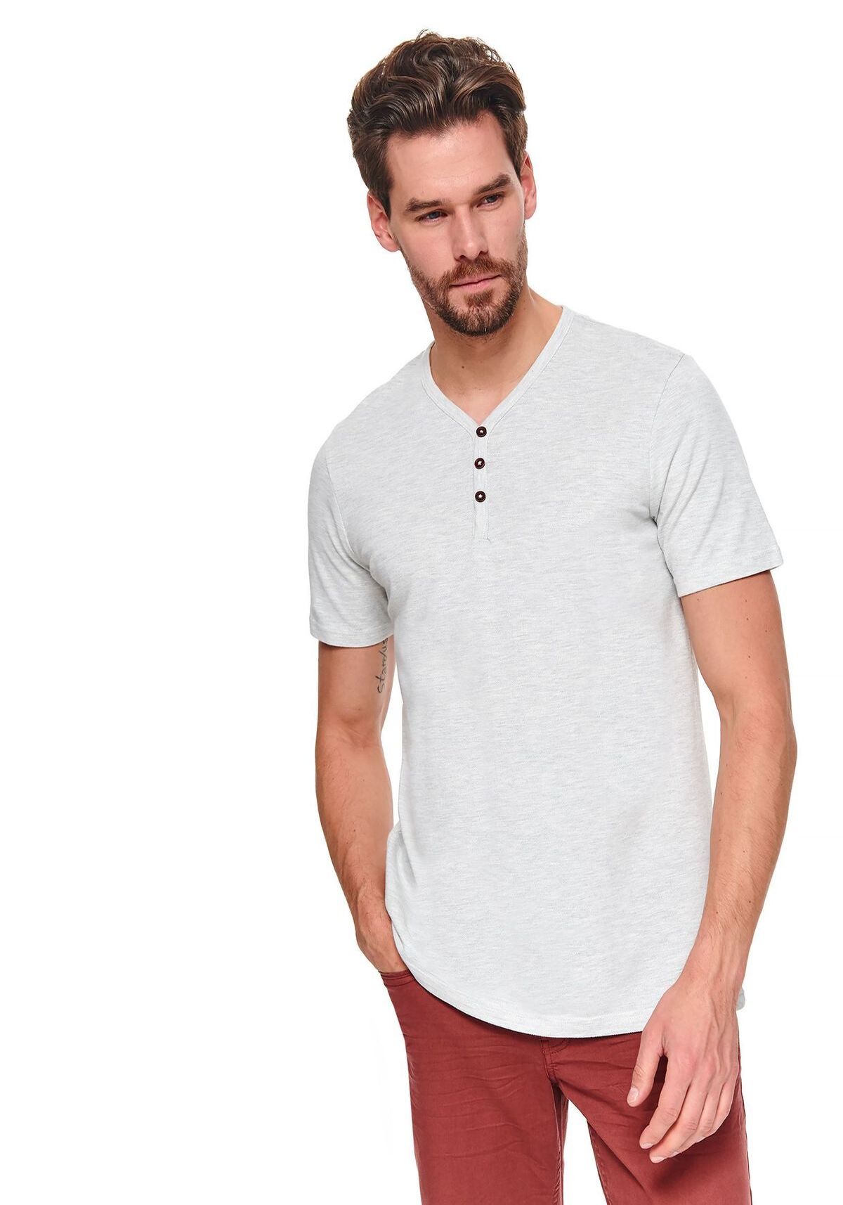 Tricou cu maneci scurte pentru barbati, TOP SECRET, SPO4532, Gri deschis