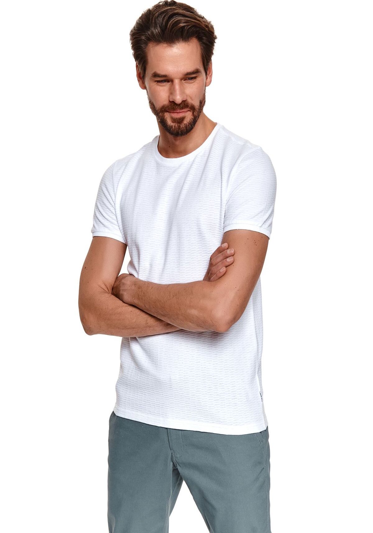 Tricou cu maneci scurte pentru barbati, TOP SECRET, SPO4945, Alb