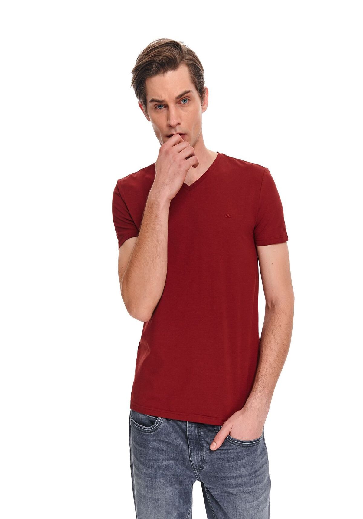 Tricou cu maneci scurte pentru barbati, TOP SECRET, SPO4555, Rosu