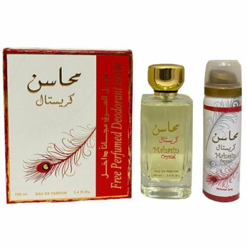 Set Lattafa Perfumes Mahasin Crystal Apa de Parfum 100ml si Deodorant Spray 50ml