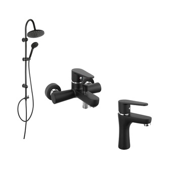 Pachet Ferro Black - coloana dus cu para fixa si mobila, baterie cada, baterie lavoar Pachet Ferro Black - coloana dus cu para fixa si mobila, baterie cada, baterie lavoar