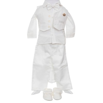 Set Costum Baieti pentru Botez AKU, 5 piese, din Bumbac Natural 100%, culoare Alb, 3-6 luni, AK7423 Set Costum Baieti pentru Botez AKU, 5 piese, din Bumbac Natural 100%, culoare Alb, 3-6 luni, AK7423