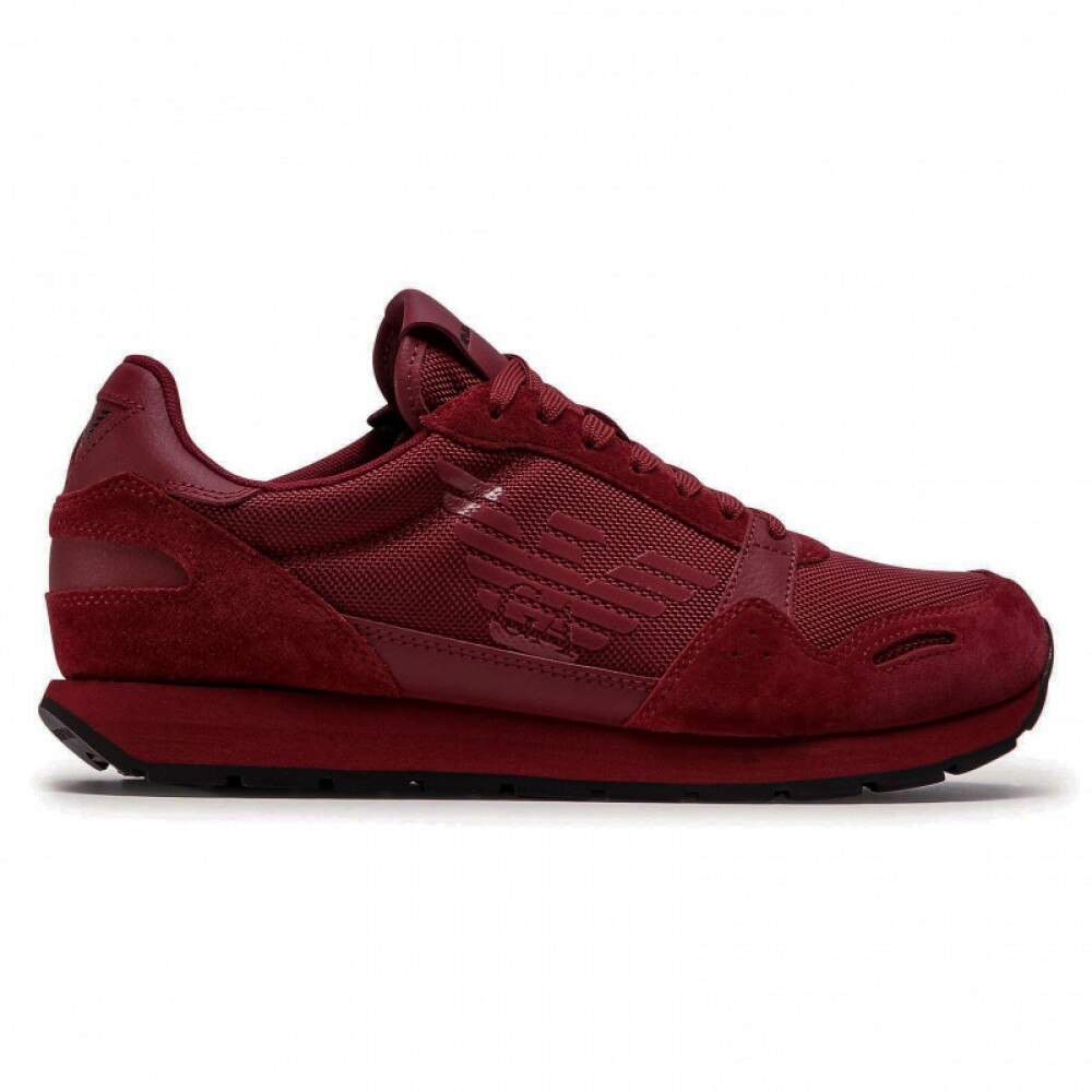 Pantofi sport din piele intoarsa si material textil Emporio Armani, Burgundy, 45 EU