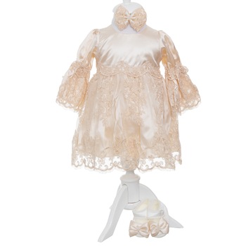 Set Rochita Fairy Princess Eleganta AKU pentru Botez si Aniversari, din 5 piese, culoare Alb/Maro, 0 - 3 luni, AK7407 Set Rochita Fairy Princess Eleganta AKU pentru Botez si Aniversari, din 5 piese, culoare Alb/Maro, 0 - 3 luni, AK7407