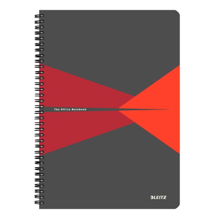 Leitz Office asztali jegyzetfüzet, PP, A4, 90 lapos, spirállal, matek, piros