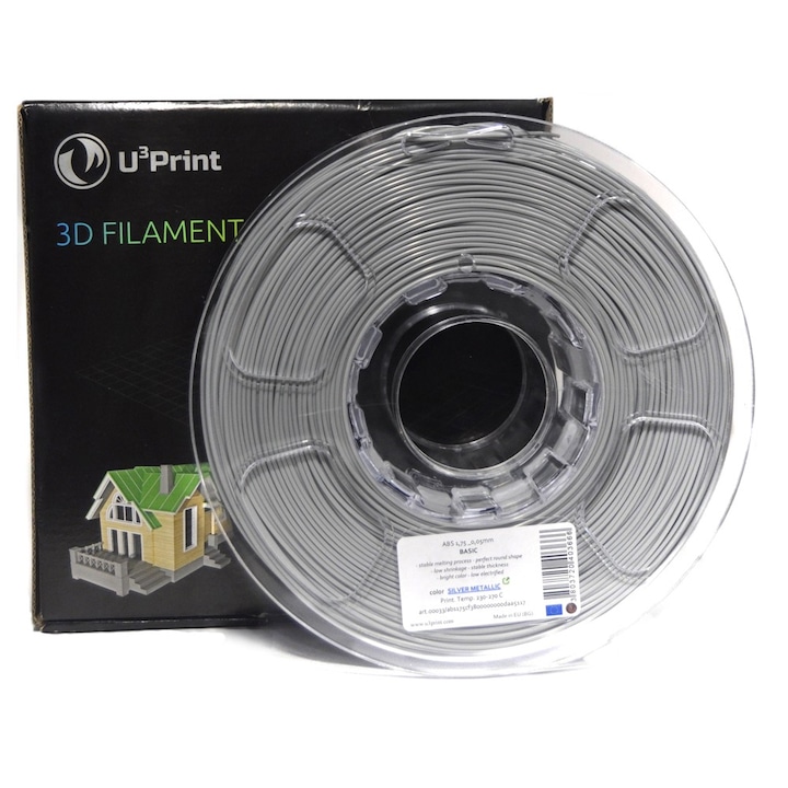 Консуматив U3Print за 3D принтер, ABS basic, 1.75 мм, 1кг, Сребърен