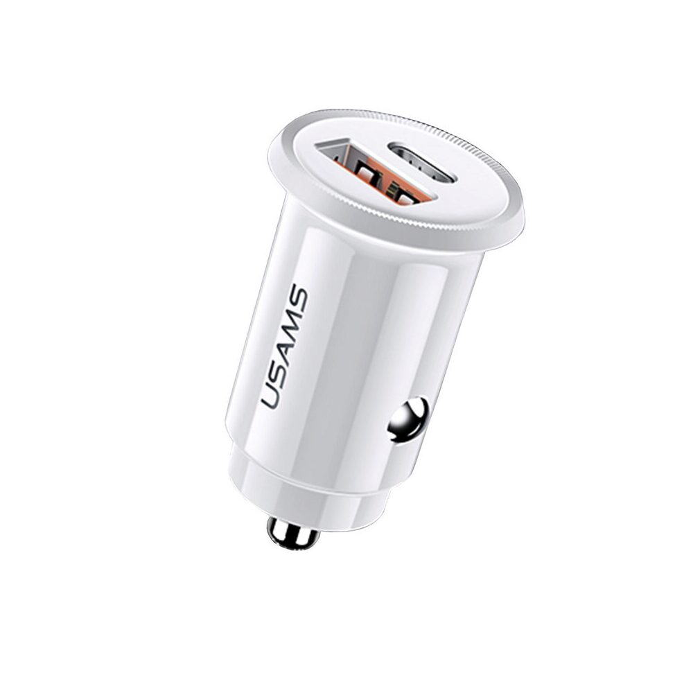 Incarcator auto USAMS Super Charge C12, 30W, Standard incarcare PD 3.0/QC 4.0/SCP/AFC, Iesiri USB-C/USB-A, Alb