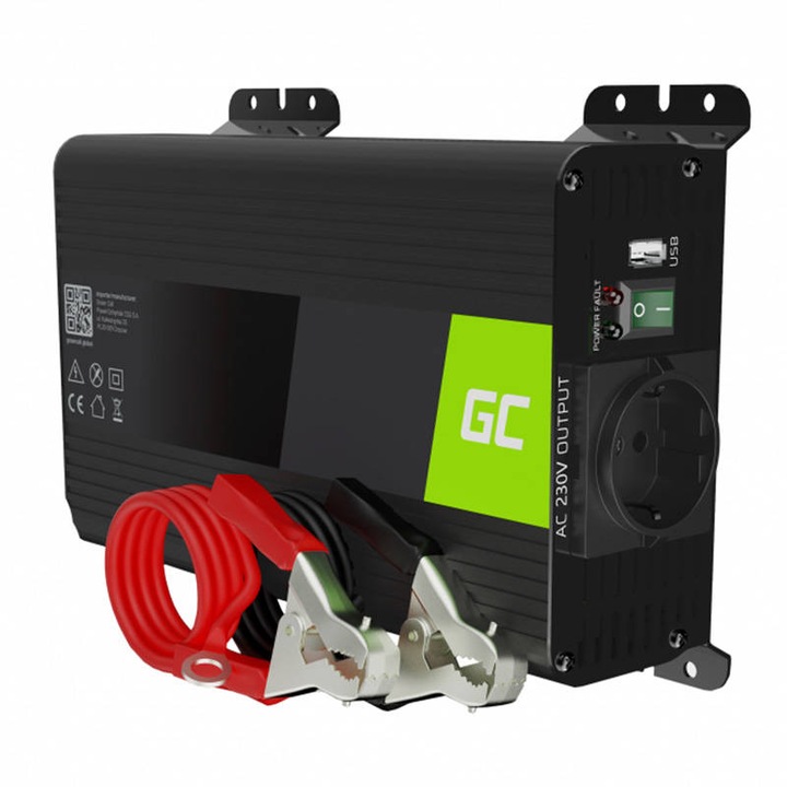 Инвертор на напрежение Green Cell, 300 W / 600 W, 12 V до 230 V, USB, DC AC AC