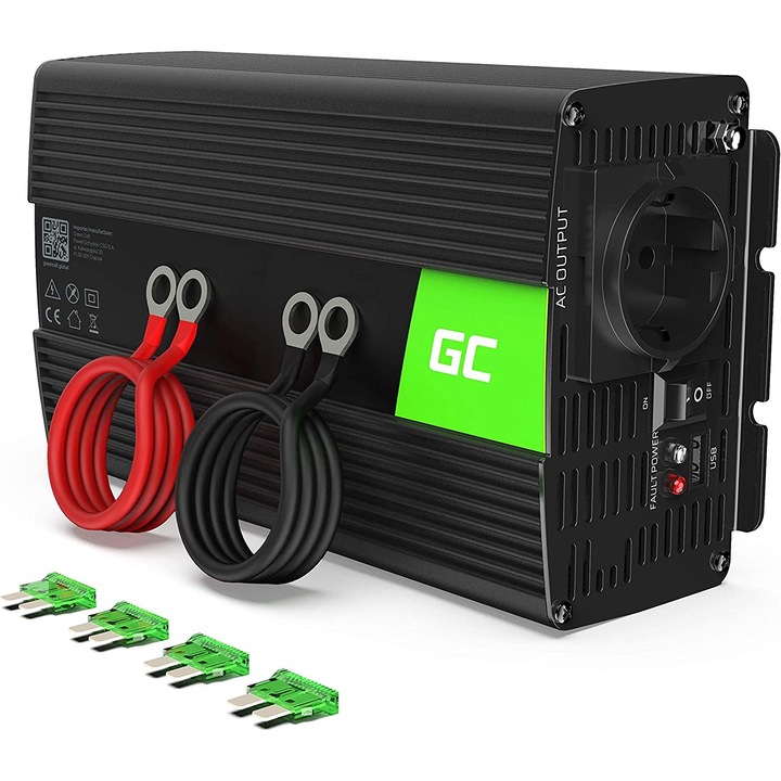 Green Cell Feszültséginverter, 3000 W/6000 W 24 V–230 V V USB DC AC