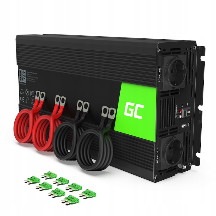 Инвертор на напрежение Green Cell, 2000 W / 4000 W, 12 V до 230 V, USB, DC AC AC