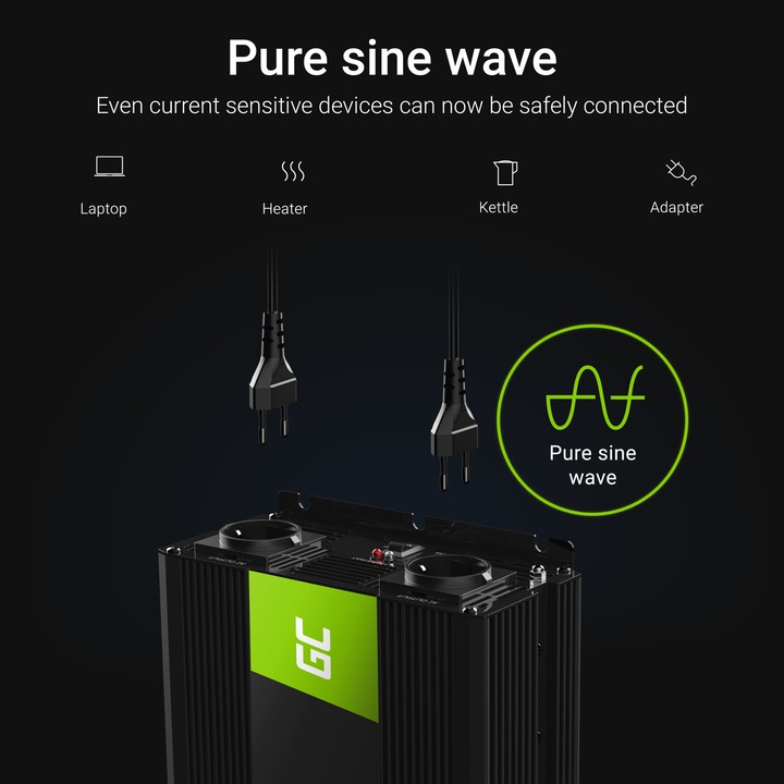 Invertor de tensiune 12v - 230v, 3000w, sinus pur, inv15, greencell