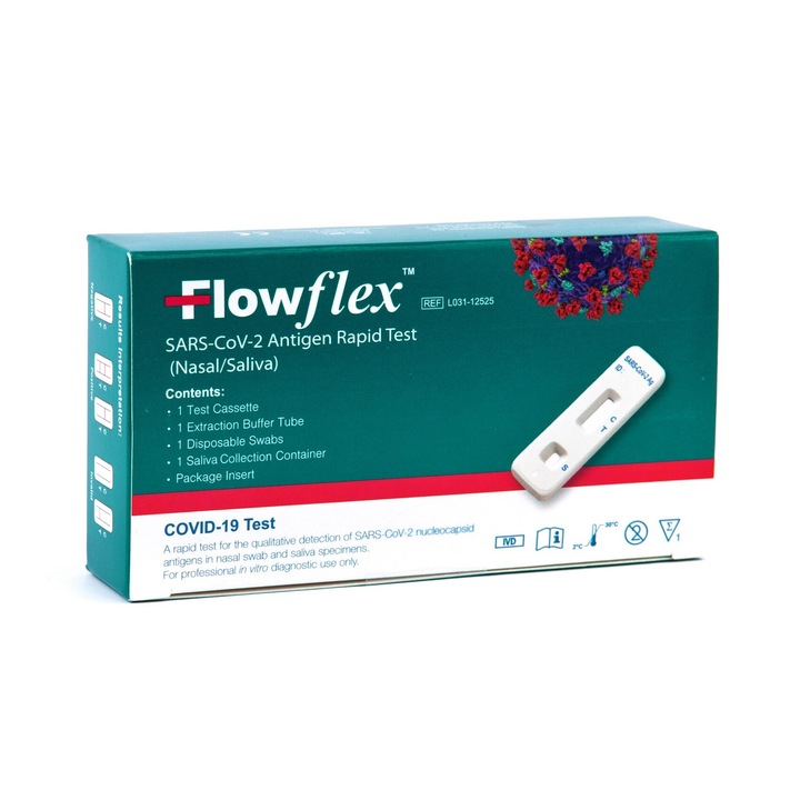 Flowflex Acon Labs USA COVID-19 2 az 1-ben nyál / orr antigén gyorsteszt, professzionális használatra