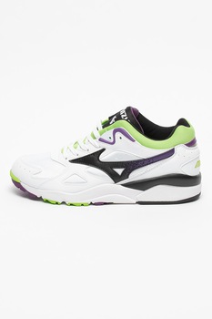 Mizuno, Pantofi sport de piele ecologica cu insertii de plasa Sky Medal, Alb optic/Negru/Verde, 6.5 Mizuno, Pantofi sport de piele ecologica cu insertii de plasa Sky Medal, Alb optic/Negru/Verde, 6.5