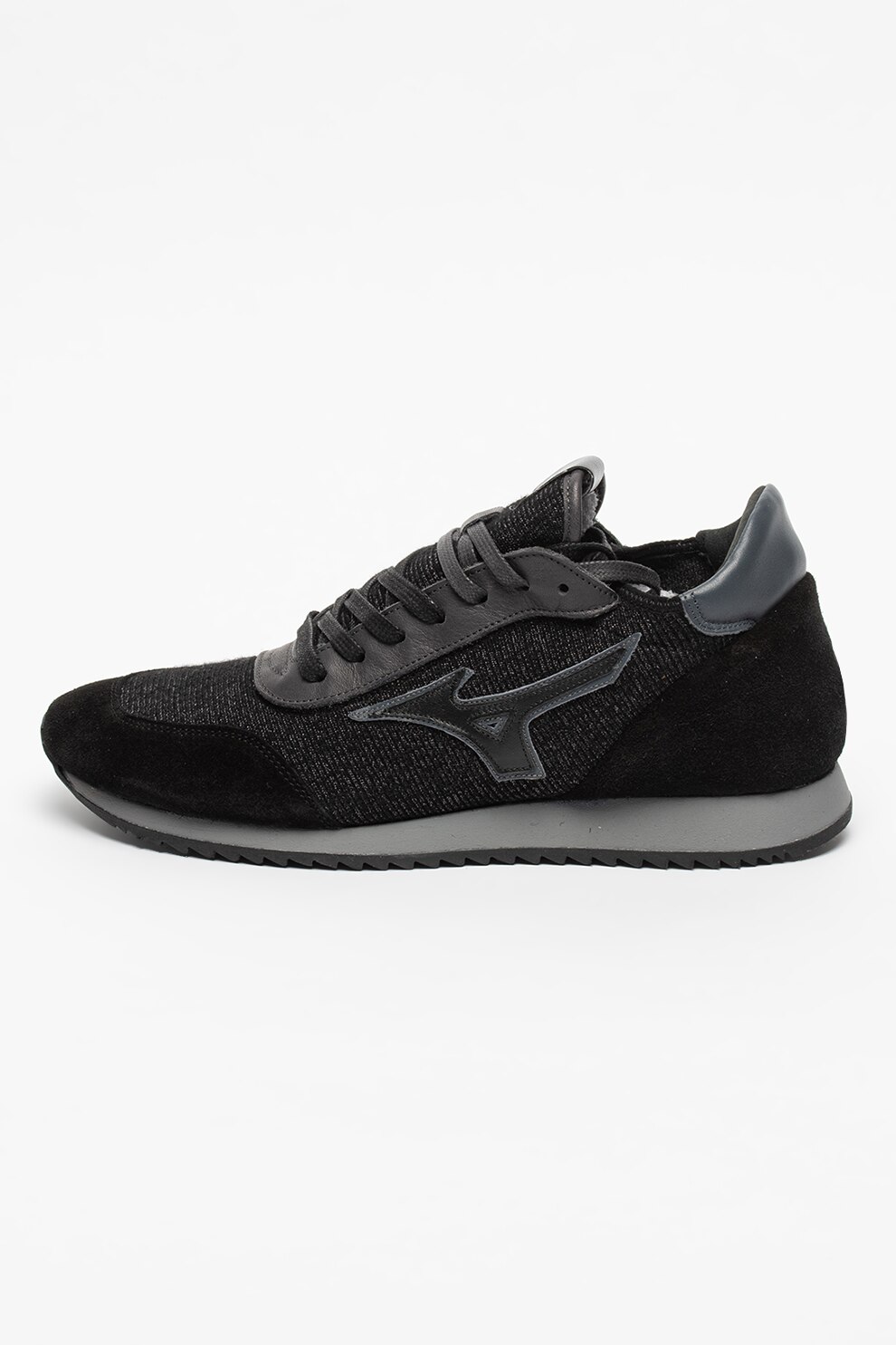 Mizuno, Pantofi sport cu insertii de piele intoarsa Etamin, Negru/Verde inchis, 6.5